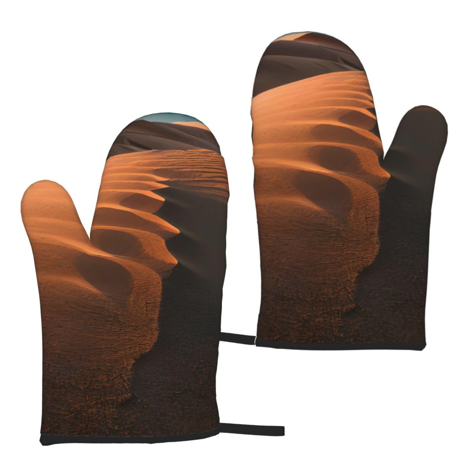 Nimongt Women's Black Sand Dunes Print Adults Universal Fit Heat Resistant Oven Gloves Reusable Cooking Outdoor Grilling