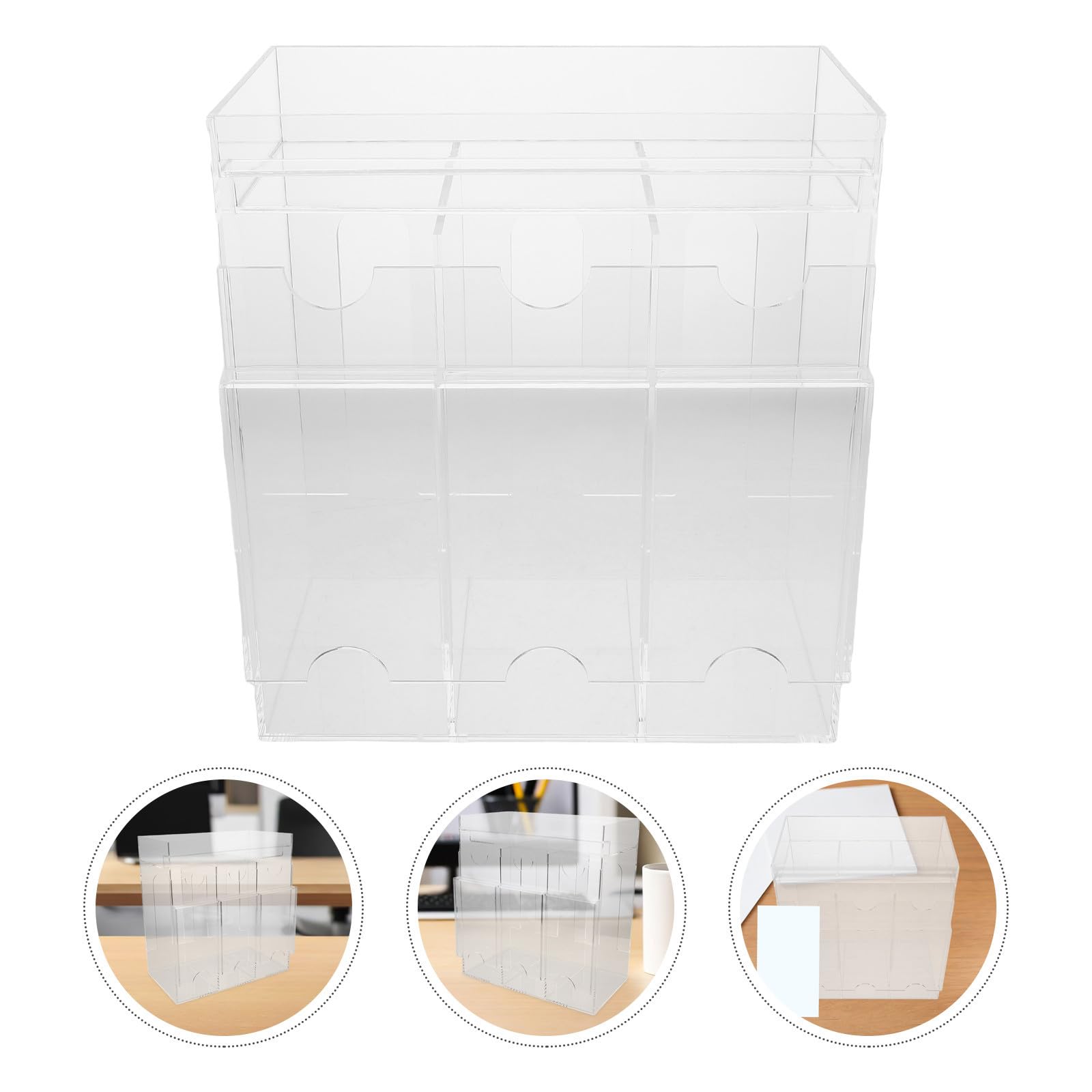 PLAFOPE Scatola Organizer Carte in Acrilico, Card Storage Box per Photocard e Name Card, Scomparti Multipli, Base Stabile, per Scrivania e Collezione Carte