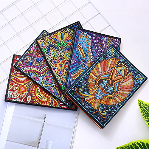 Miniatura 6 de Kits de cuadernos de pintura de diamante 5D, hermosa cubierta de diario de pavo real, cuaderno de bocetos con forma especial, arte de diamantes para
