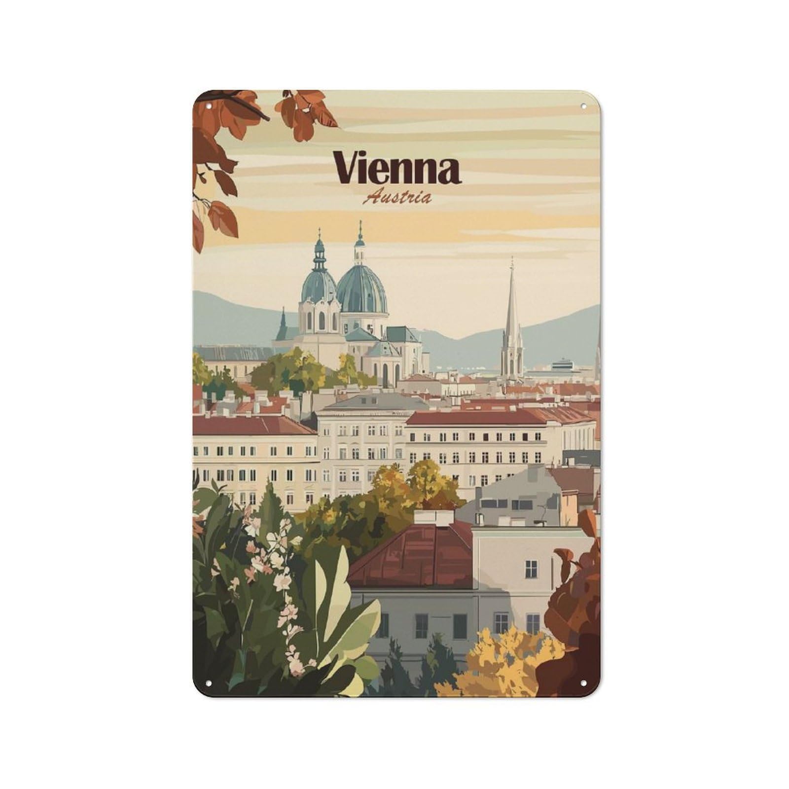 Junmoney Style-2 Vienna Austria Cityscape Travel Retro Metal Sign 30X20cm For Dining Room Or Kitchen, Suited To Dining Room Decor Fans
