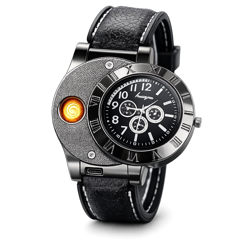 Drumstone 𝟏𝟓 𝐘𝐞𝐚𝐫𝐬 𝐖𝐚𝐫𝐫𝐚𝐧𝐭𝐲 USB Rechargeable Lighter Wristwatch Windproof Flameless Electric Lighter with Durable Metal Case Compact Watch Design for Travel Outdoor Use-picture-33
