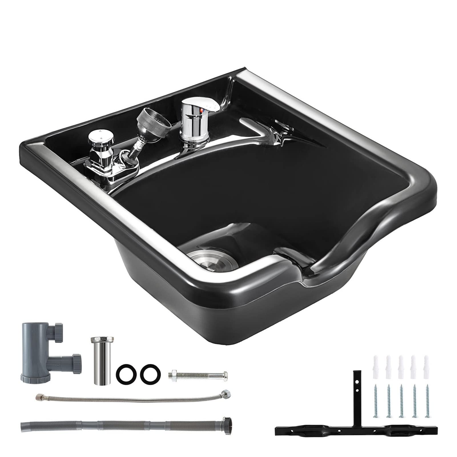 Shampoo Bowl Sink Black ABS Plastic Salon And Spa Hair Sink Beauty Salon Equipment Hair Washing Basin For Home Bathroom For Beginners DIY Use