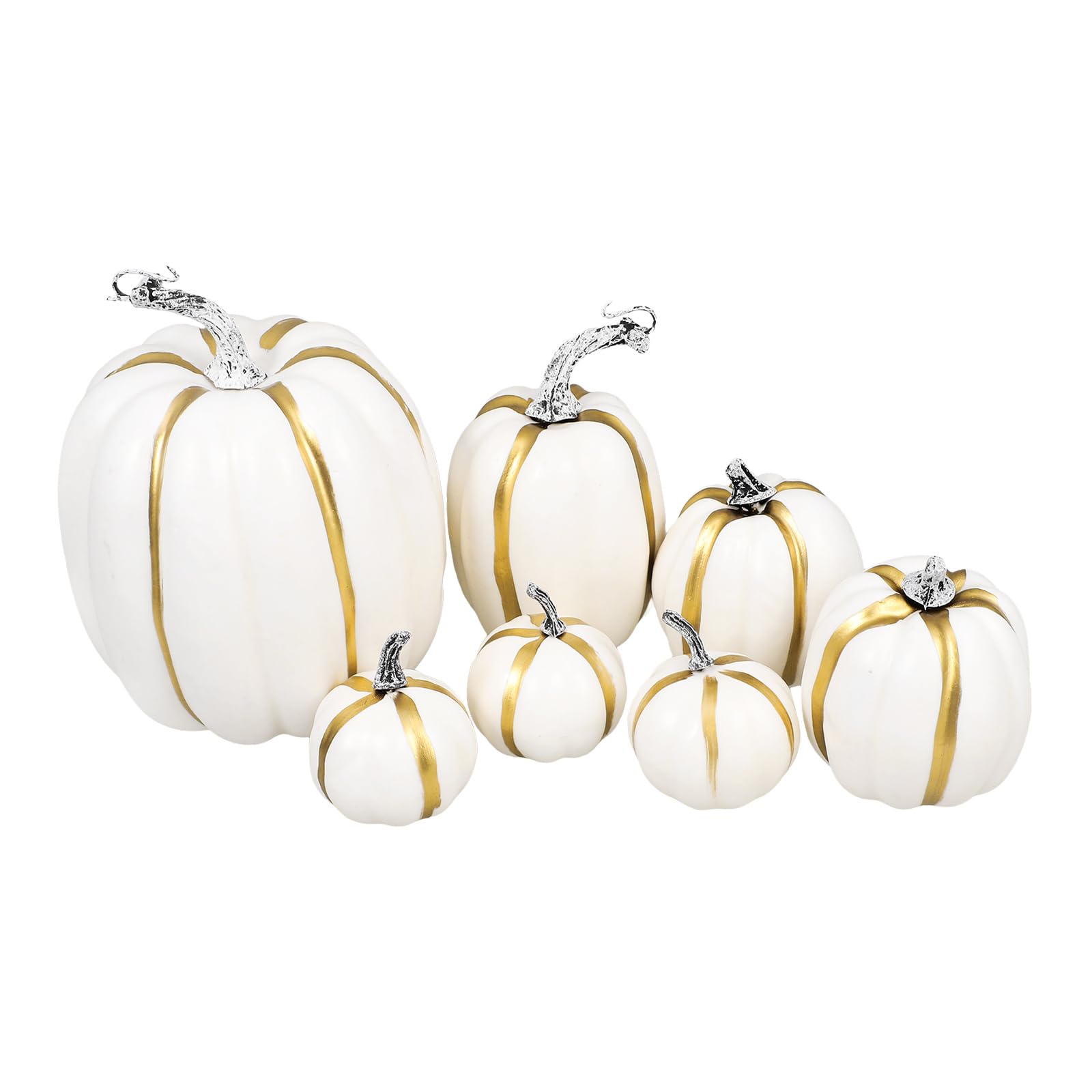 LOGOFUN 7pcs Simulation Foams Pumpkin Artificial Harvest Pumpkin Props Fake Pumpkin Model for Halloween Party Decor - White