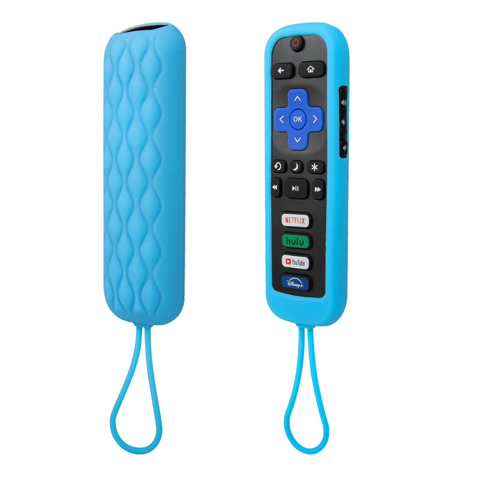 CHUNGHOP Universal Luminous Blue Protective Remote Cover for Roku/Now TV Remote Control, Remote Case Shockproof, Anti-Slip, Anti-Lost with Strap - Glow Blue