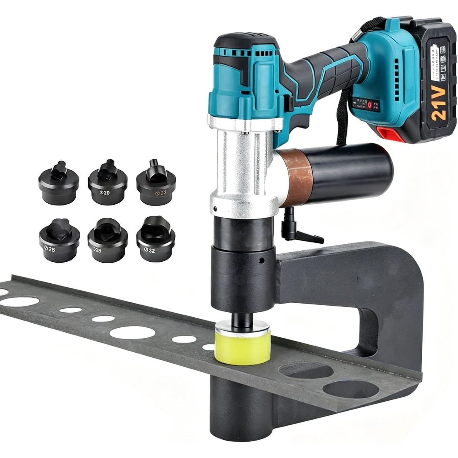 GLBMXDD Electric Hydraulic Hole Punch For Metal,Metal Punching Machine,with 6dies(16–32 MM), Punching Speed:3-5 Seconds, Precise Position, for Steel, Iron, Aluminum