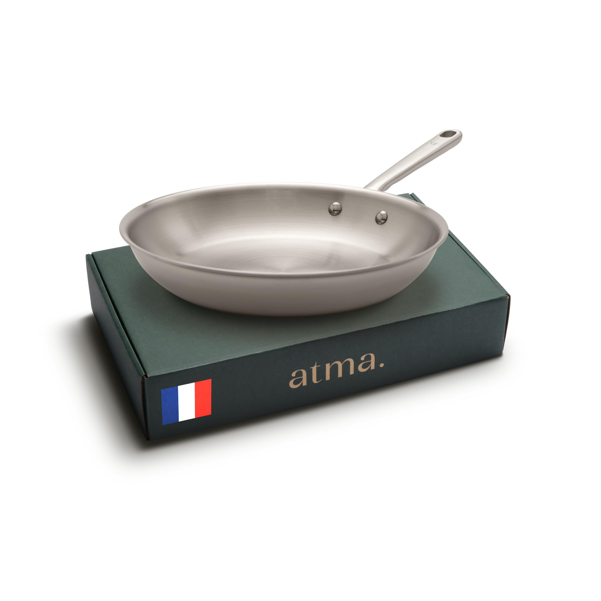 Atma la Bonne Poêle Inox Triple Couche - Poêle Induction 28cm avec Manche Riveté - Sans PFAS ni Revêtement Chimique - Compatible Tous Feux et Four - Fabriquée en France