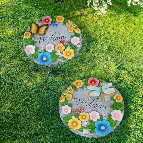 2 Pack Garden Stepping Stones Butterfly Flowers