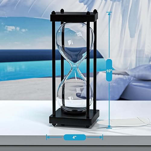 Miniatura 5 de Gafas de hora con arena, 60 minutos reloj grande de madera con temporizador de arena de 10 pulgadas, reloj de arena de 1 hora, reloj de arena