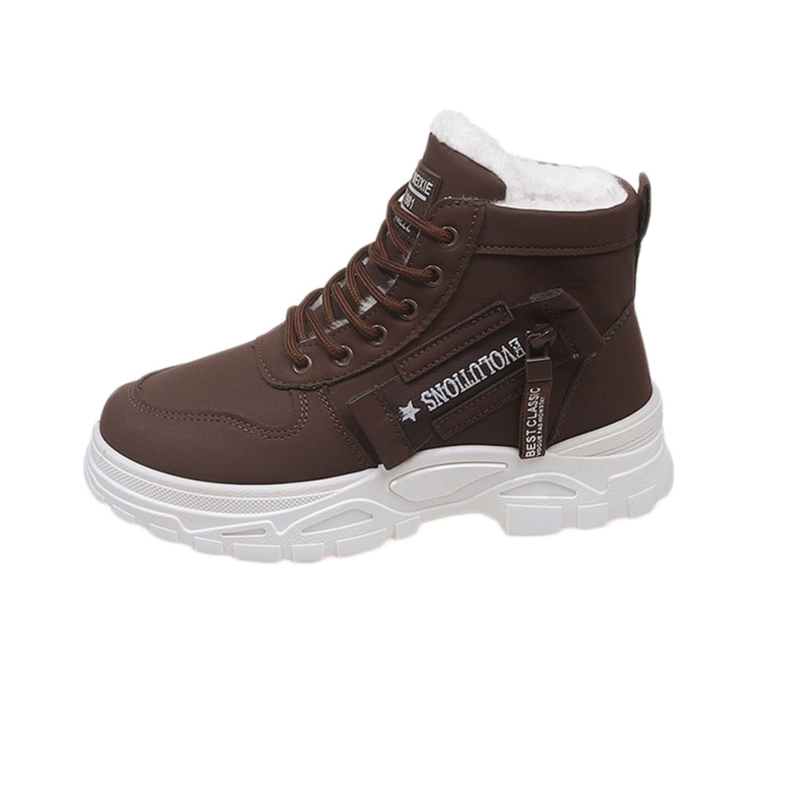Unisex Fashion Boots with Side Zipper Thick Sole Warm Fleece Lined Ankle Boots for Casual Wear Comfortable Flat