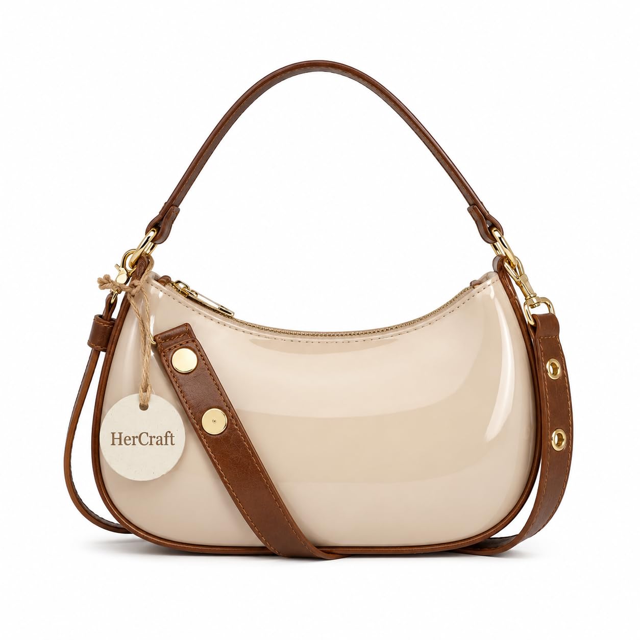 hercraft Women Glossy Hobo Shoulder Bag with Adjustable Strap, PU Leather Crescent Handbag for Party, Travel, Shopping & Casual Fashion Styling-picture-51