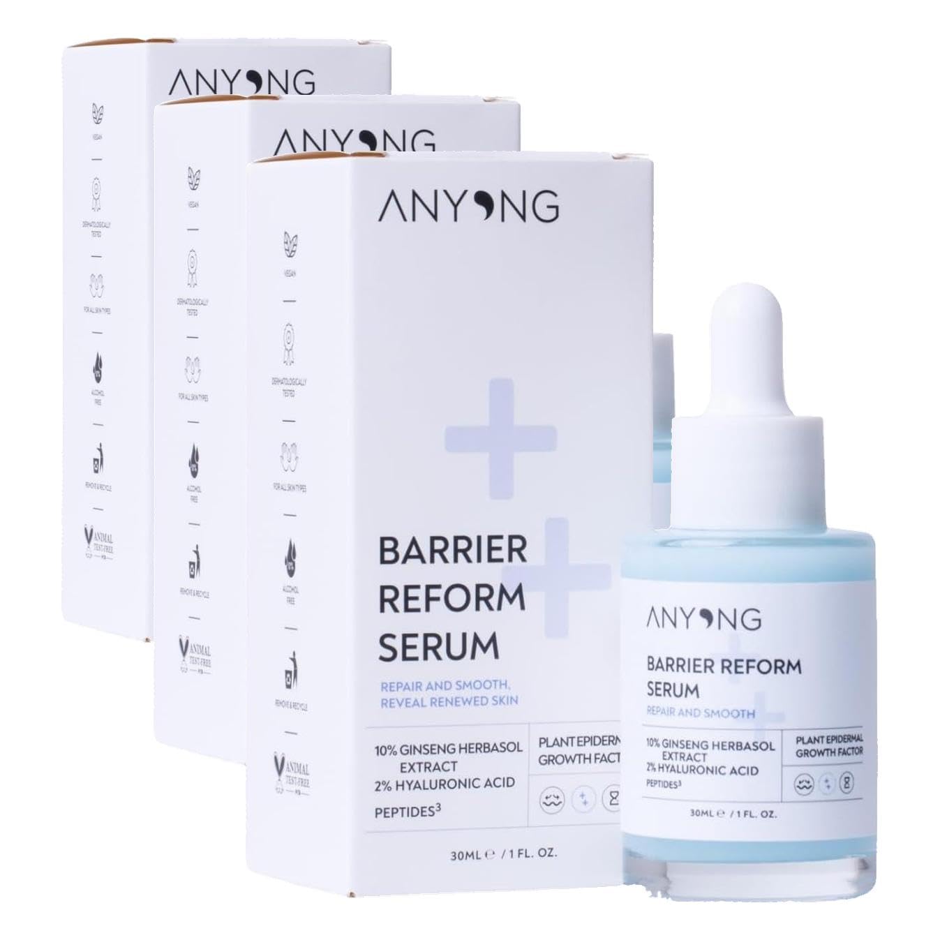 Anyong Bariyer Onarıcı, Kırışıklık ve Yaşlanma Karşıtı Serum (Hyalüronik Asit & Peptit & Seramid & Ginseng) (3 paketi)