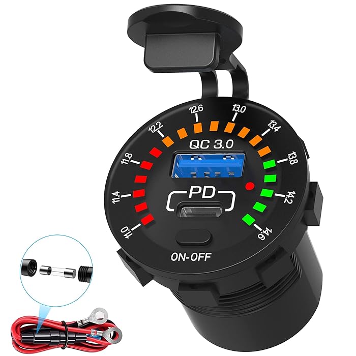 Buy 12 Volt USB Socket Outlet, Qidoe 30W USB C PD3.0 Waterproof USB