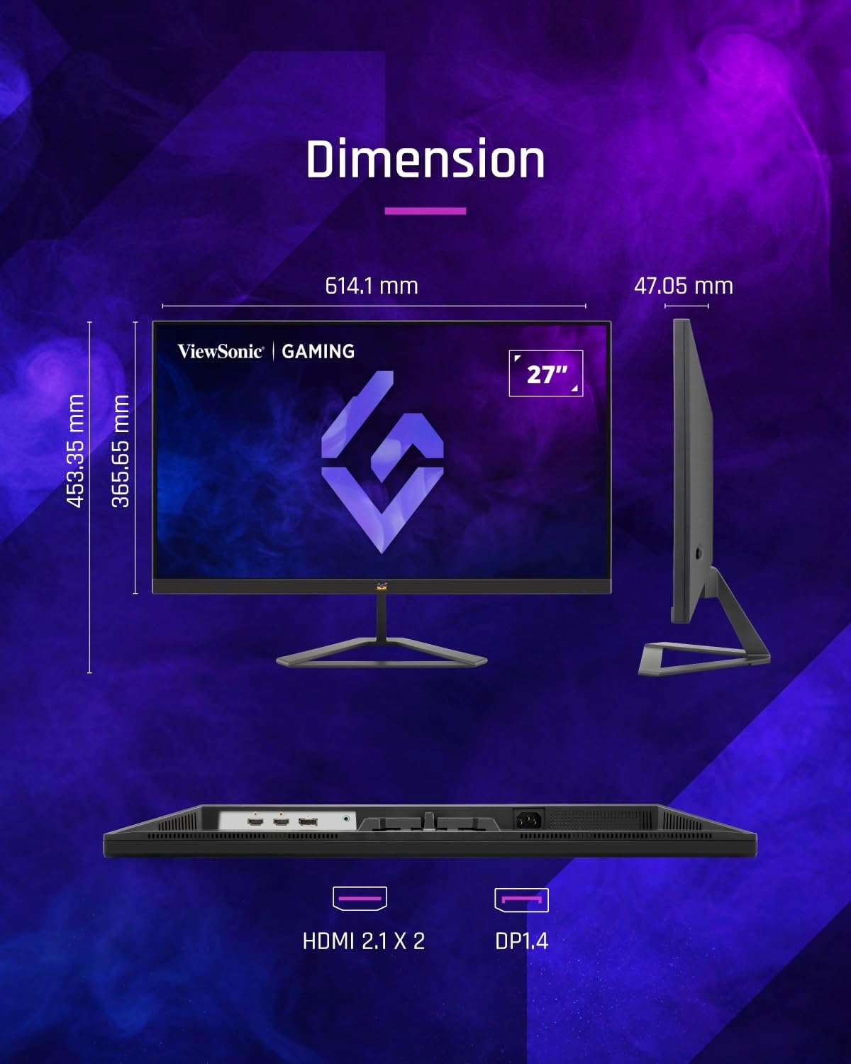 ViewSonic VX2758A-2K-PRO-3 Écran PC Gamer 27 Pouces, IPS Moniteur de Jeu QHD 2560 x 1440p, 240 Hz, 1ms MPRT, AMD FreeSync Premium/NVIDIA G-Sync Compatible, HDR10, HDMI 2.1, DP 1.4