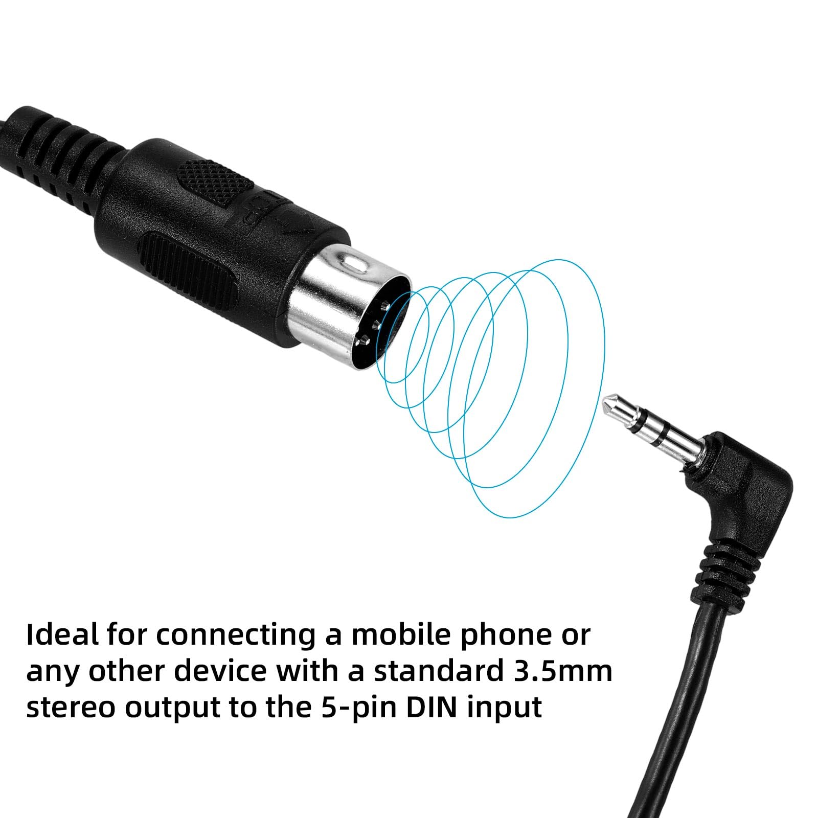 2szt Kabla MIDI Typu A z Wtykiem TRS 3,5mm i 5-Pinowym Męskim DIN, 30cm Długości Kabel TRS Wielokierunkowy z 5-Pinowym Wtykiem MIDI do Klawiatur Syntezatorów i Systemów DAW (Czarny)