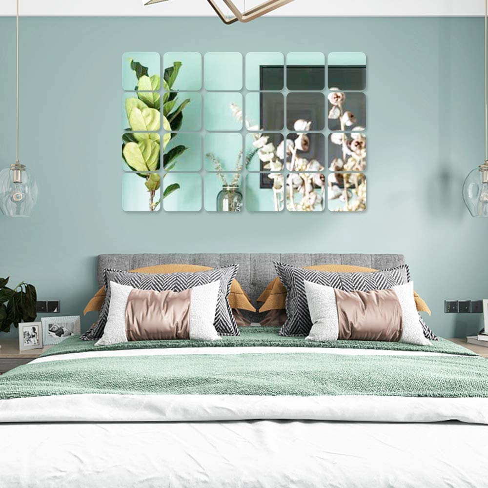KimDaro Removable Acrylic Mirror Setting Wall Sticker Decal DIY Modern Decoration for Home Living Room Bedroom Decor (15PCS Square)