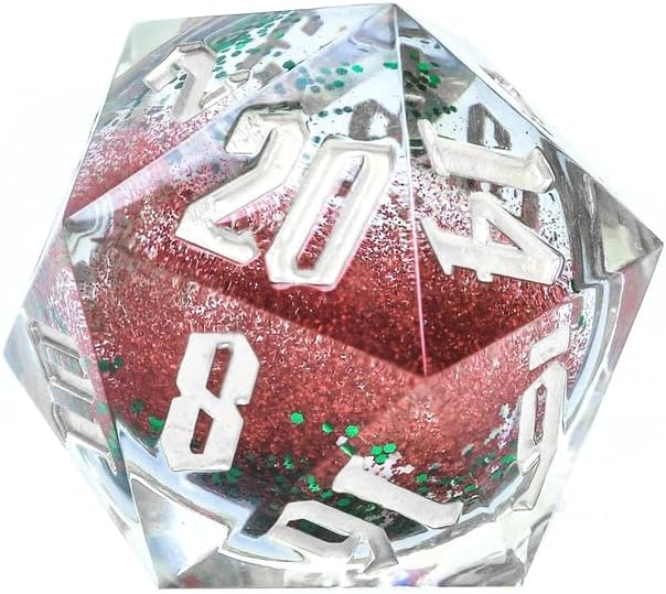 Sirius Dice Large 54mm D20 Snow Globe - Silver Ink with Colorful Snowflakes