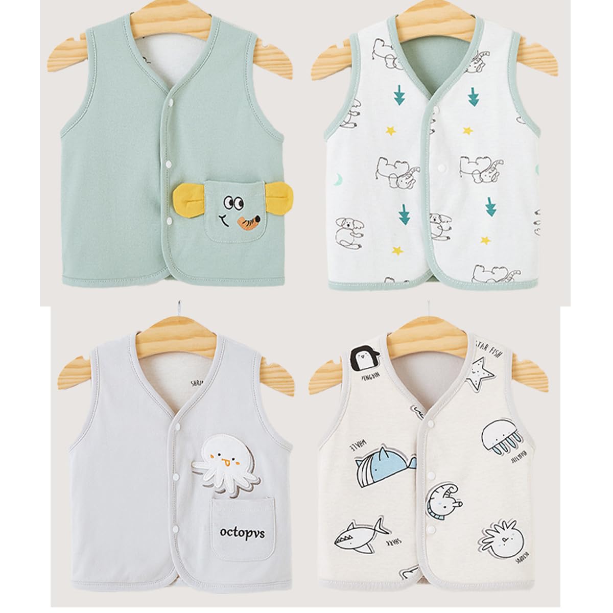 Bébé Gilet sans manches double face 0-3-6-9-18-24 mois -4 ans, 2 pièces enfant Manteaux sans manches en coton Gilet Top fin printemps automne Veste avec motif migno