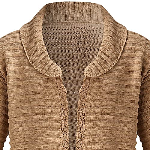 Sweaters for Men Men's Shawl Collar Long Cardigan Heavyweight Knitted Open Front Cardigans Sweaters Khaki2