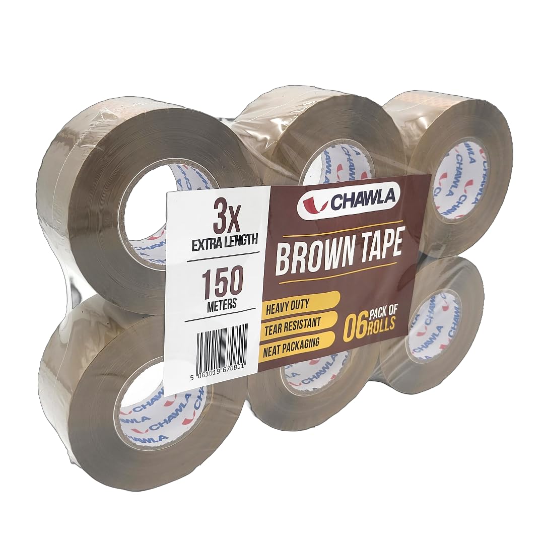 CHAWLA | Tape for Packing 48mm x 150m | Extra Long Strong Heavy Duty Rolls Packaging Tape | Secure Sticky Sealing Tape for Parcel, Moving, Cartons & Large Postal Boxes (36 Rolls | 48mm x 150m | BROWN)