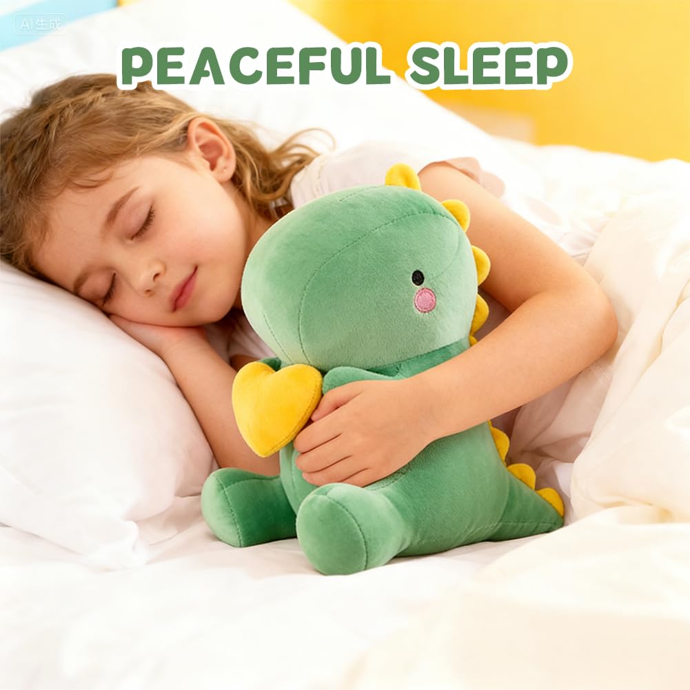 Peluche Dinosauro con Cuore - Dolce Dino Peluche Cuscino, 30CM Kawaii Peluche Dinosauro Pupazzo, Dinosauro Peluche Regalo per Ragazze, Fidanzata, Bambini, San Valentino (Verde)