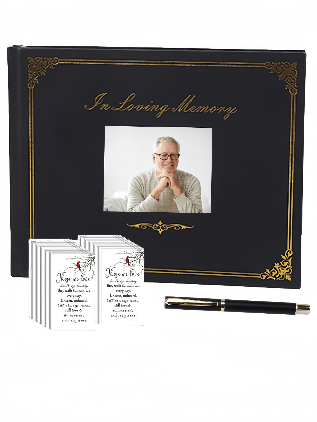 Beerdigungsgästebuch für Gedenkdienst, in Loving Memory Gästebuch mit Stift & 50 Gedenkkarten, 124 Seiten, Hardcover Beerdigungsgästebuch mit Fotoeinlage, Beerdigungsschild im Buch für Gäste