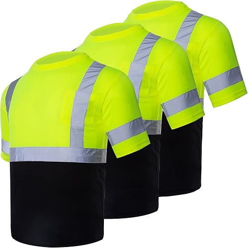VENDACE Camisas de seguridad para hombre, paquete de 3 camisetas reflectantes de alta visibilidad de manga corta para trabajo de construcción