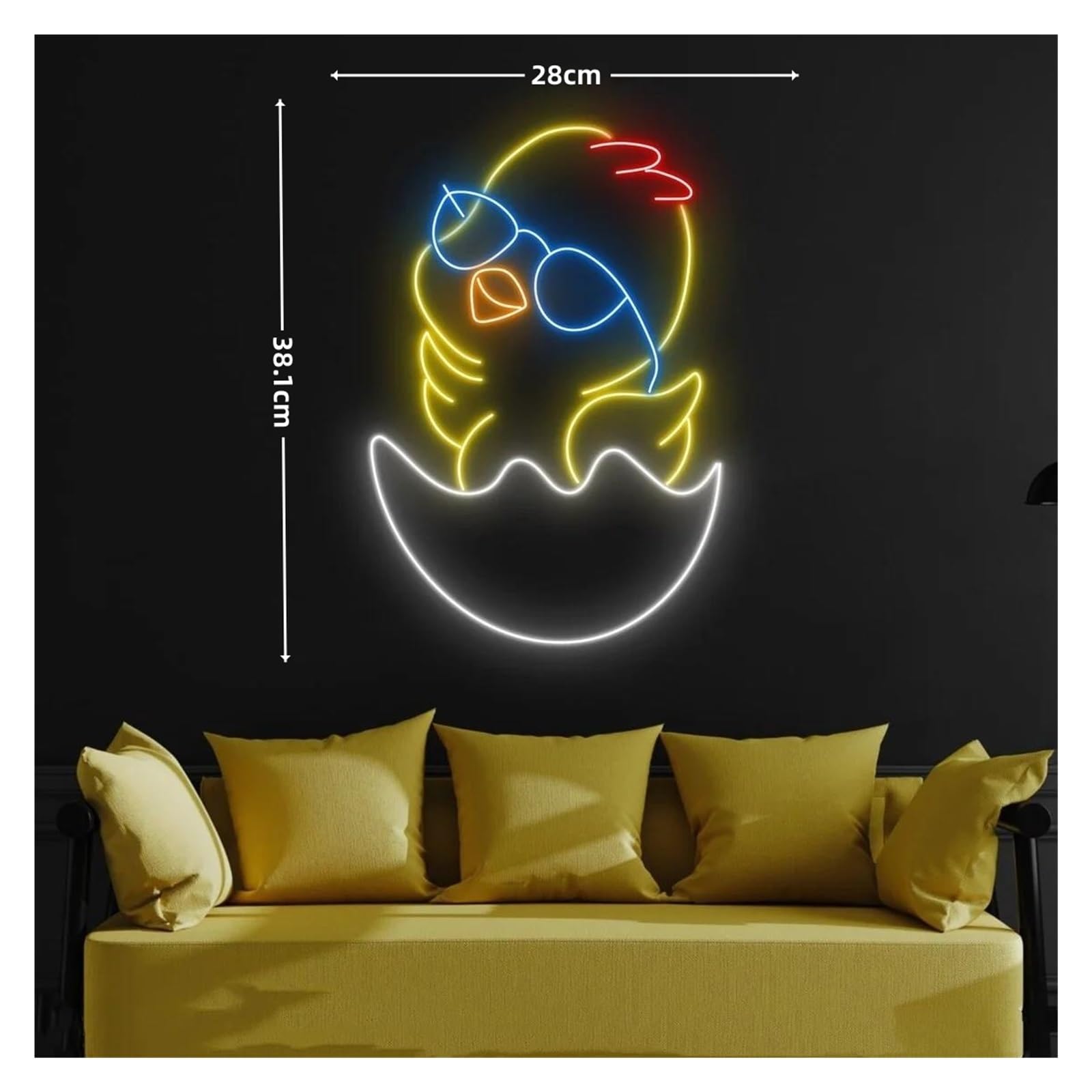 XENITE Luces Art Decoration Christmas Luz De Neón De Pollo Bebé, Letrero De Neón De Huevo Agrietado, Señales De Atmósfera Regulables Alimentadas Por USB, Para Decoración De Pared, 38.1cm×28cm