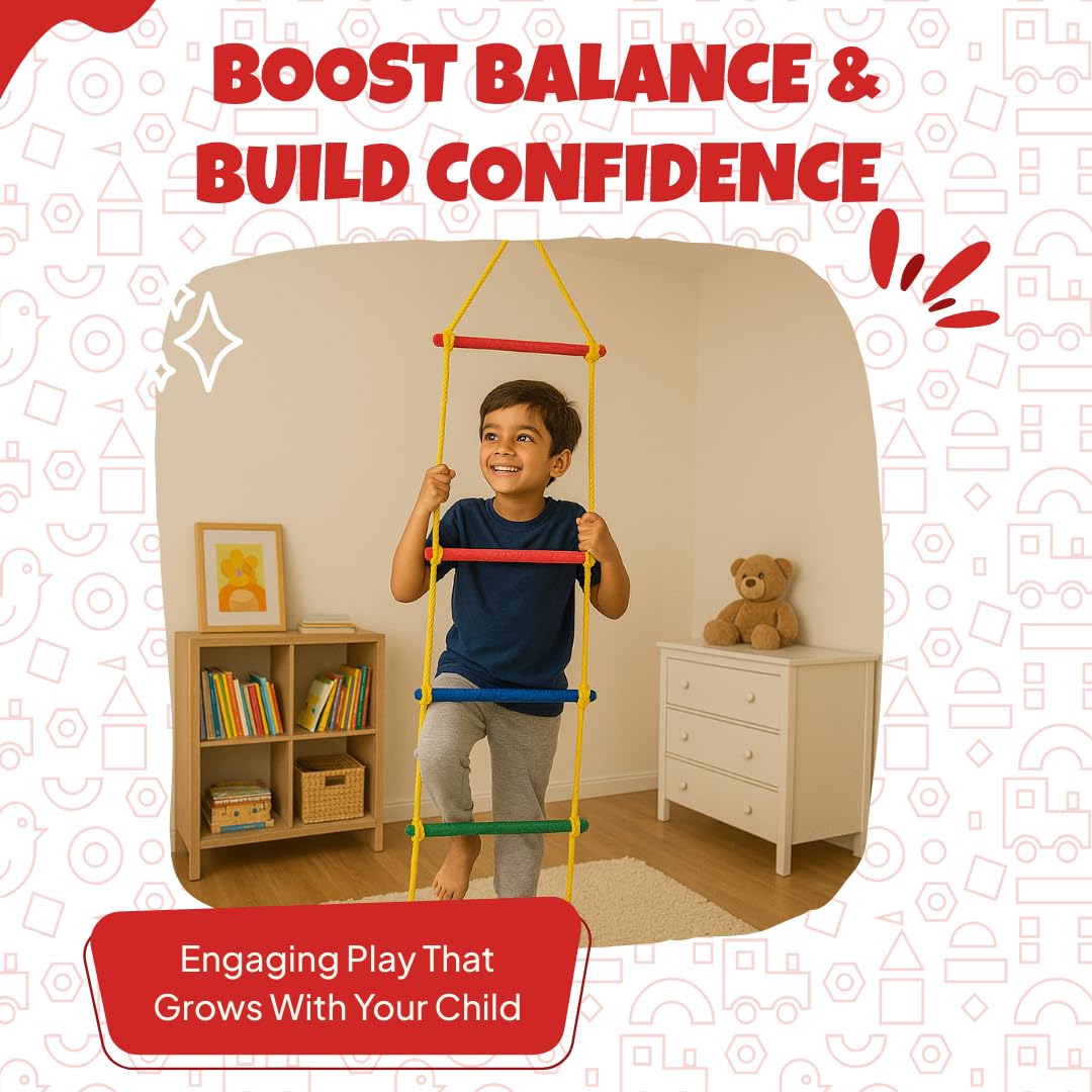 Skillofun Wooden Rope Ladder for Kids Indoor & Outdoor | Climbing Rope Ladder with Wooden Rungs for Swing Set, Tree House & Home Gym | Balance, Strength & Coordination Toy for Children Age 3+ Years 3