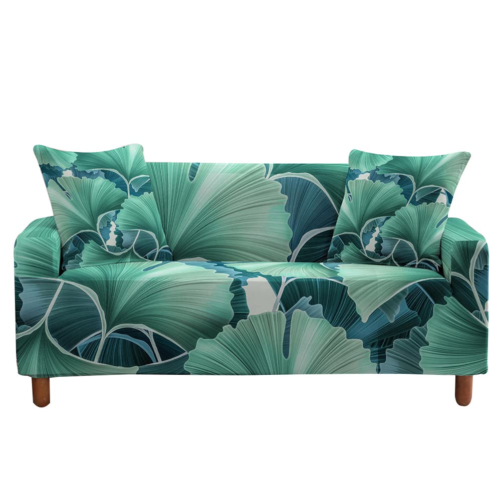 Highdi Leaf Pattern Sofa Cover 1/2/3/4 Seater, Sofa Slipcover Stretch Washable Furniture Protector Non Slip Sofa Covers for Loveseat Couch Sofa (Ginkgo biloba,2 Seater)