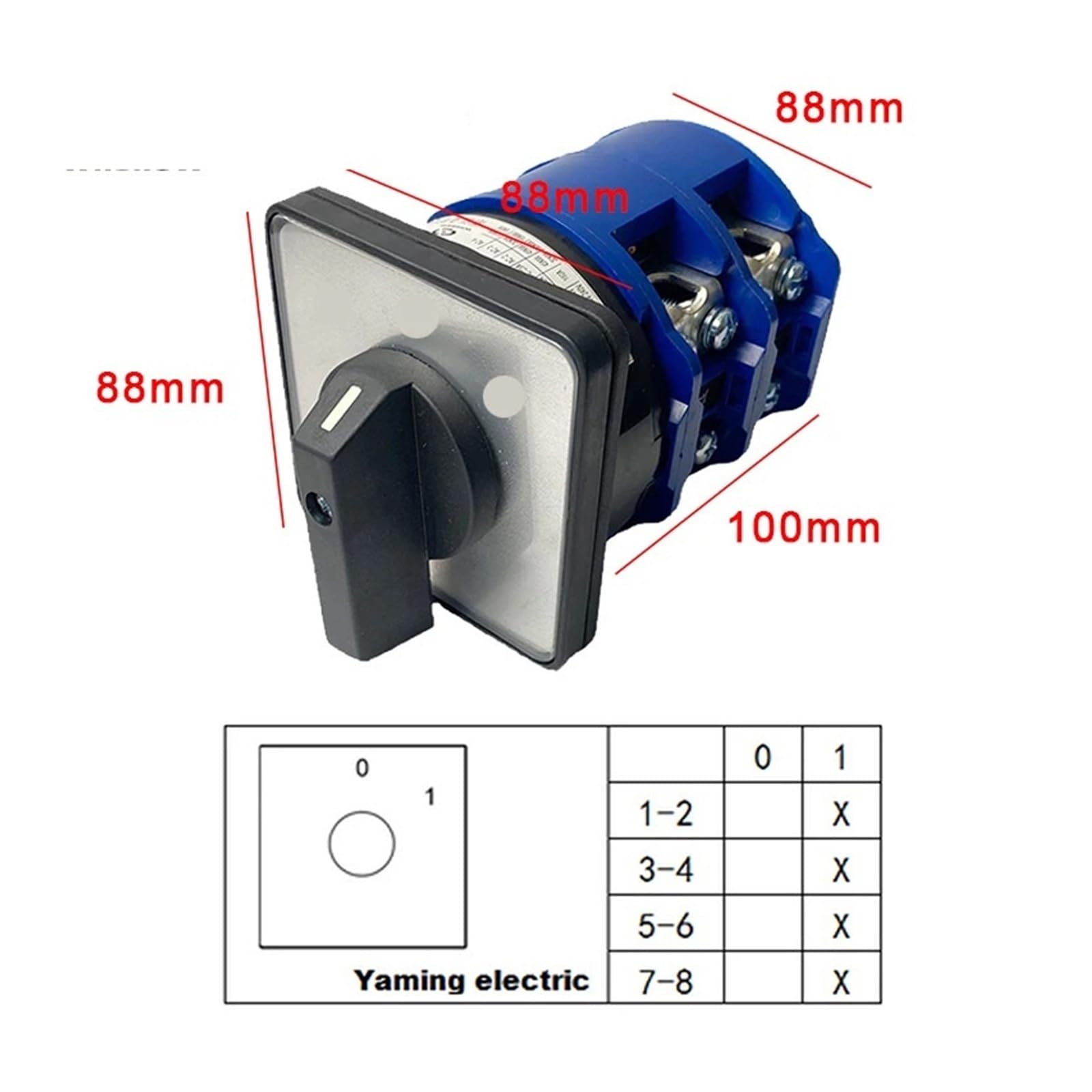 LW26-160A Rotary Cam Switch Two Poles 8 Terminals Dual Power Control Multi Position 160A 690V Silver Contact YMW26-160/2(0-1)