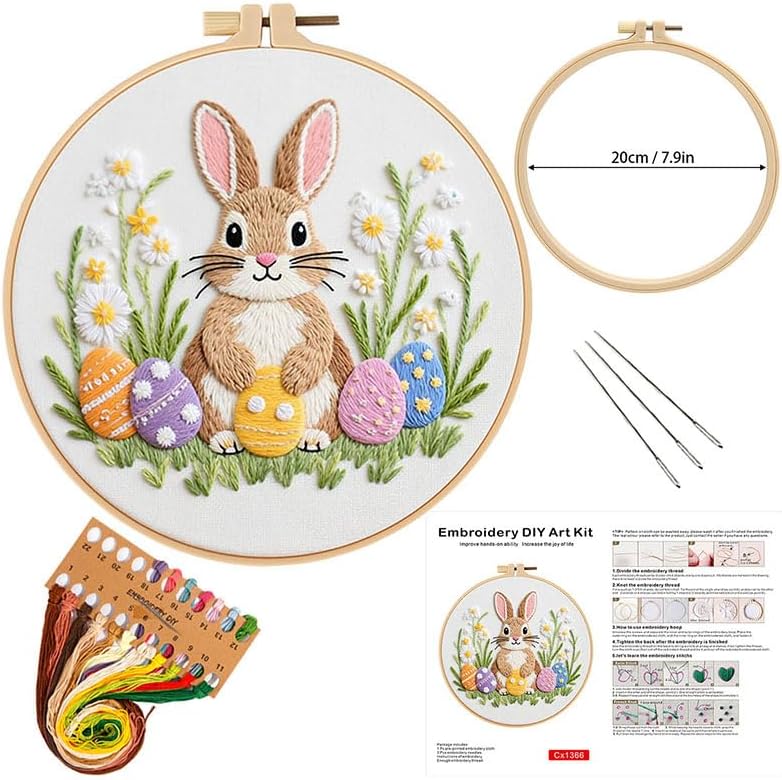 Amiiba Embroidery Starter Kit with Bunny’s Pastel Egg Garden Pattern, DIY Full Range Stamped Embroidery Cross Stitch Kits for Beginners Adults (Egg Garden) image 4