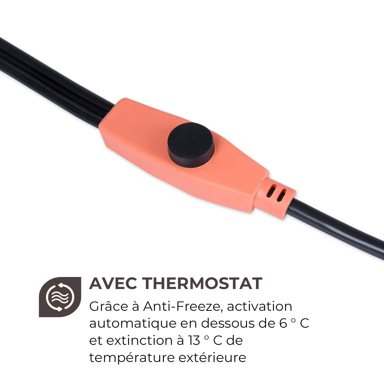 Waldbeck Flow Wire 4 - câble de protection antigel, 4m, s'allume au-dessous de 6 ° C et s'éteint au-delà de 13° C, fil de cuivre, protection IP68 pour une utilisation en extérieur, noir