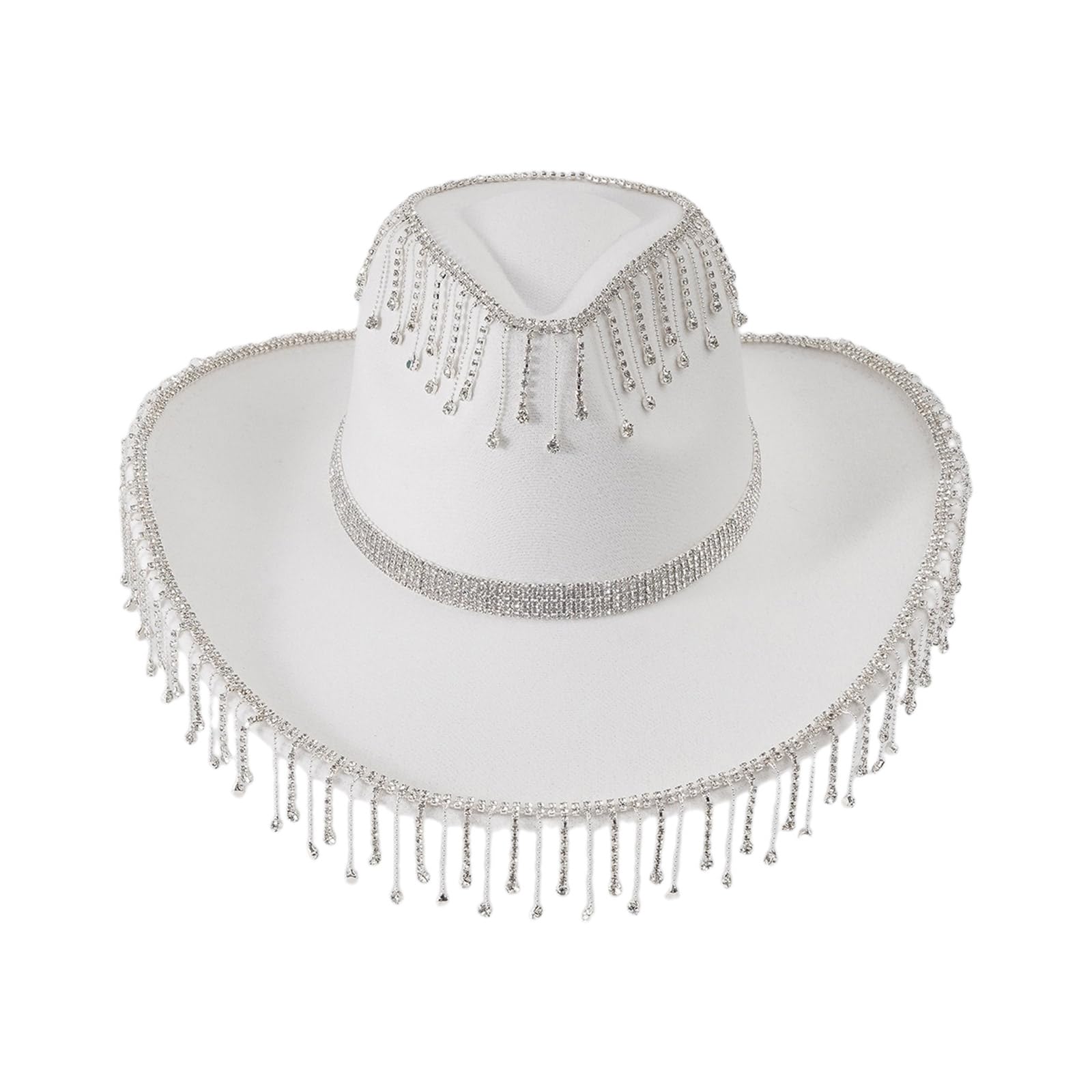 Sombrero ligero con flecos de diamantes de imitación para mujer, sombrero de fieltro para mujer, sombrero de fiesta occidental para hombre, resistente al viento