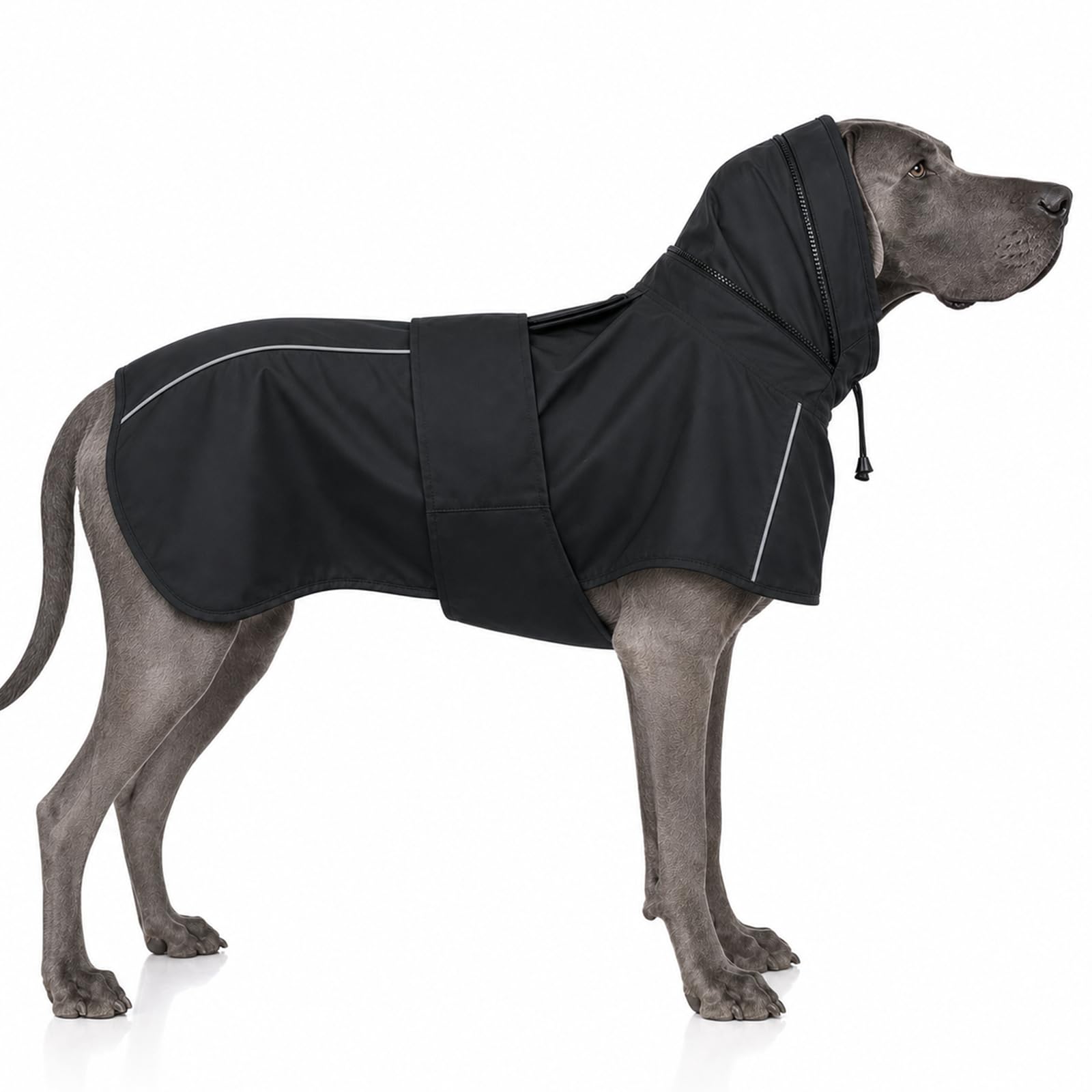 OUOBOB Dog Raincoats For Large Dogs With Hood, Waterproof Dog Rain Jacket with Leash Hole, Reflect Strips Ideal for Labrador & Golden Retriever, German Shepherd, Boxer, Great Dane & Mastiff-Black XXXL