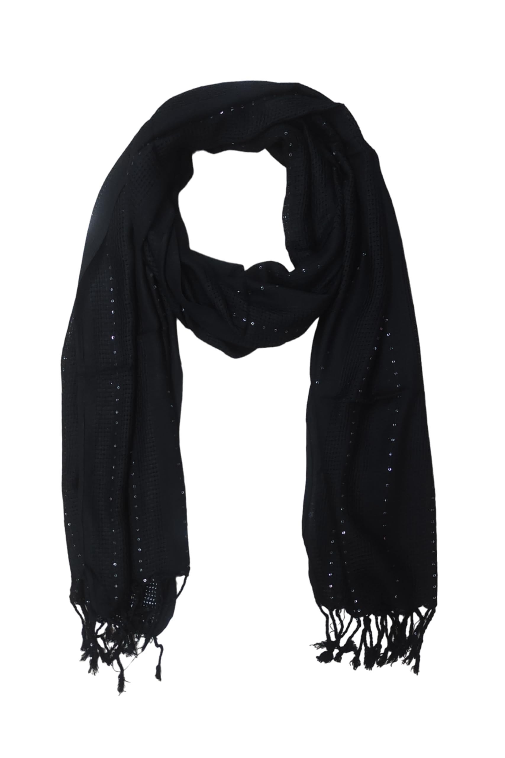 Solid Sequin Stole with Tassels for Women & Men – Soft Lightweight Rayon Fabric | Available in 10+ Colours