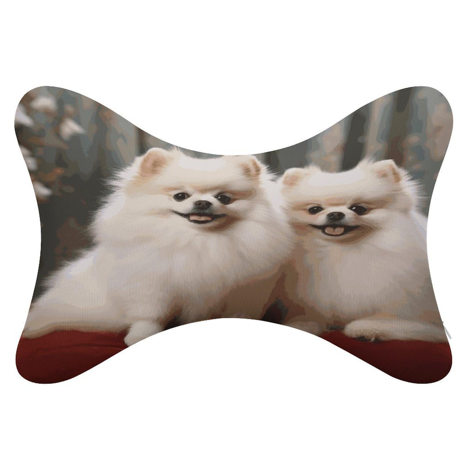 VstaDank Short-haired Pomeranian Dog Car Neck Pillows 2 Pack Removable Ergonomic Cervical Support Pillow Fashion Cozy Bone Shaped Pillows Soft Car Headrest Pillow for Office Airplane Most Car