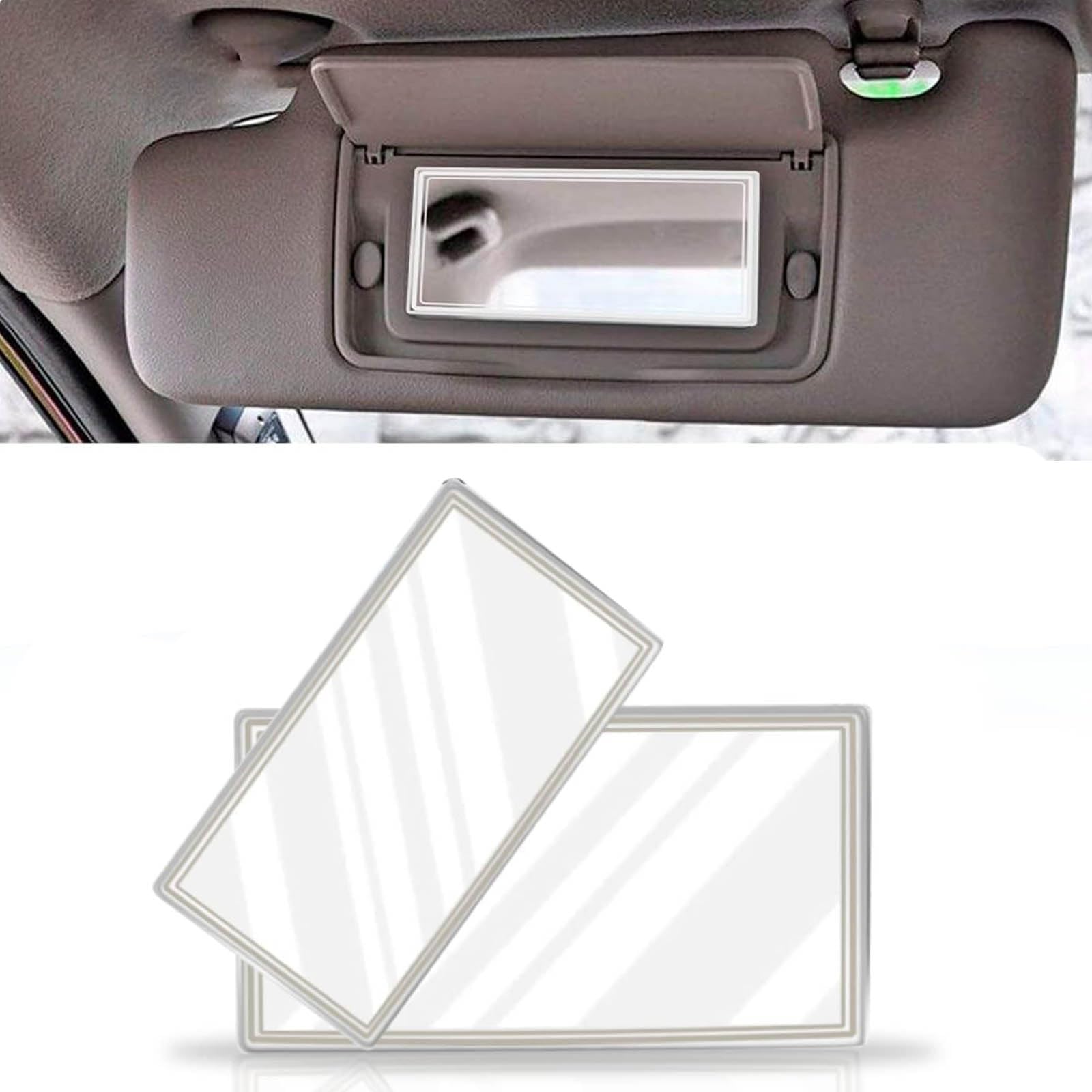 2 PCS Car Visor Board Makeup Mirror, 5.9In x 3.1In + 4.3In x 2.5In High-definition Decorative Mirror, Paste Type Anti-broken Stainless Steel Makeup Mirror, Suitable for Most Cars (Transparent)