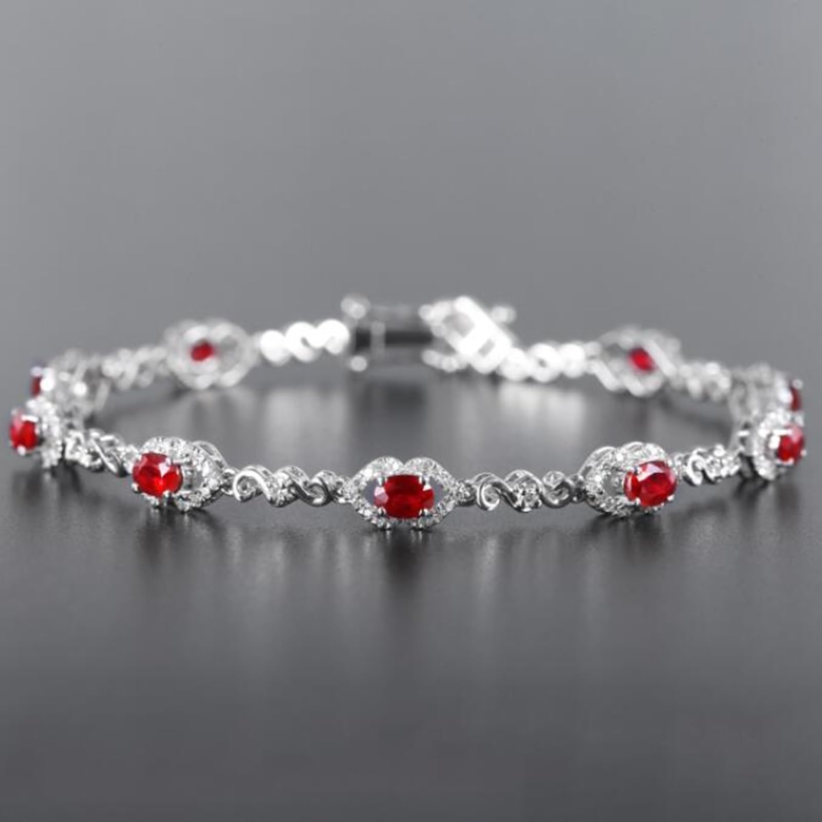 Bransoletka damska białe złoto 750/585/375, bransoletka damska z rubinem 2,3 ct 16-20 cm diament, bransoletki dla panny młodej