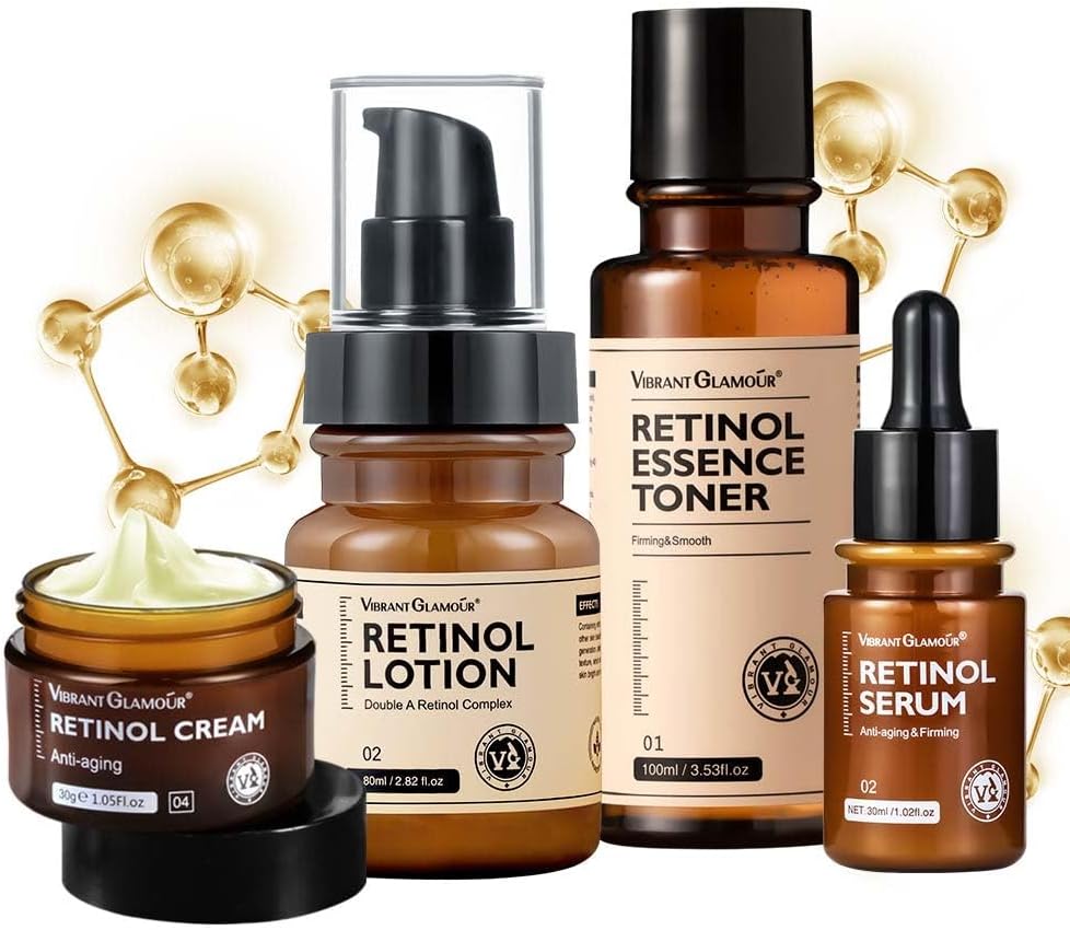 Vibrant Glamour Anti - Aging Retinol Cream and Serum Combo, Retinol Anti Aging Face Cream & Essence, Retinol Firming & Revitalizing Cream, Vibrant Glamour Retinol Essence Toner (1Set)