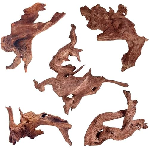 Natural Small Aquarium Driftwood for Fish Tanks & Reptile Terrariums – 100% Safe Fish Tank Decorations, Unique Twisted Branches 5-Piece 4-8 Inch Low Tannin, Easy to Sink
