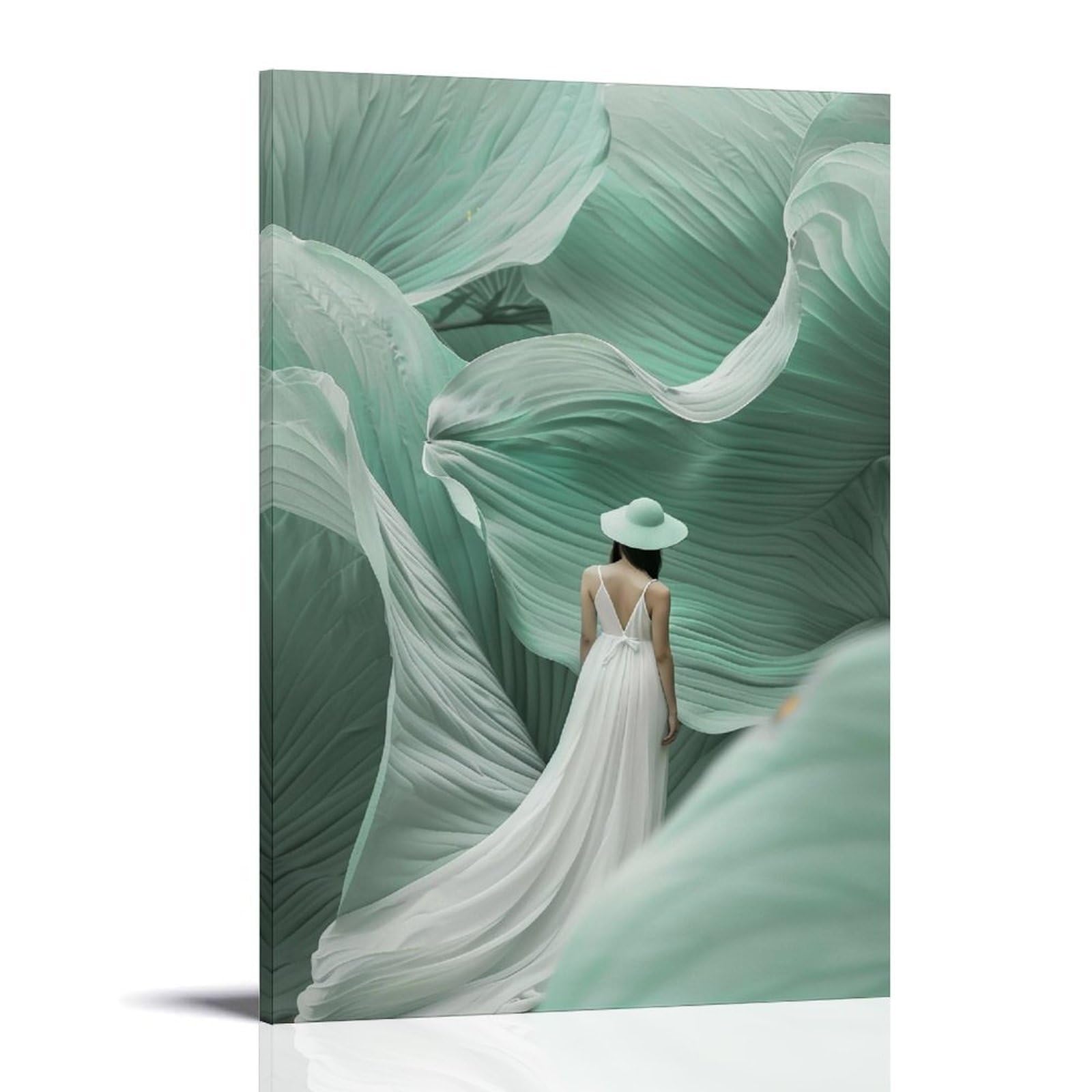 JUWRHRHHRH Zen Giant Leaves And White Dress Person 02 Poster Canvas Aesthetic Wall Art Painting Decor for Living Room Bed Room 20x30inch Frame-style