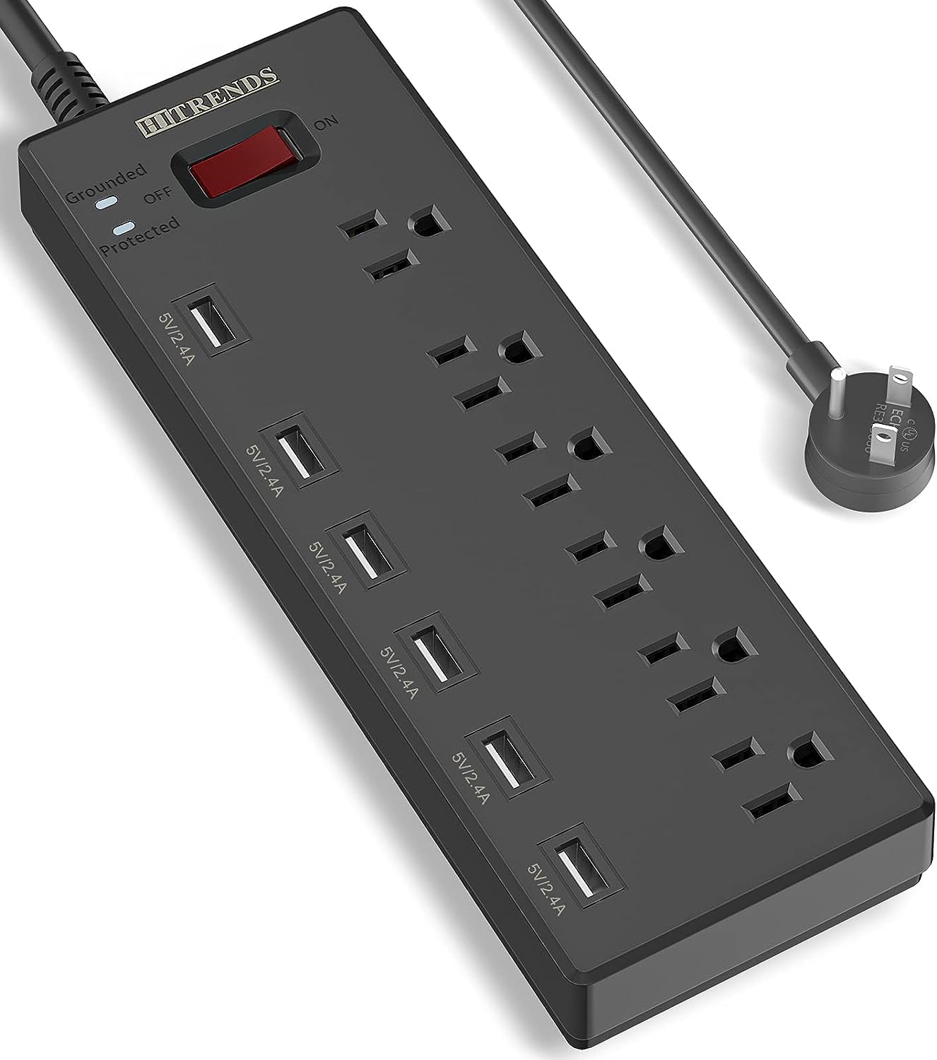 Power Strip Surge Protector, 4 Widely Spaced Outlets 3 USB Charging Ports, 1875W/15A with 4ft Extension Cord, Flat Plug, Overload Surge Protection, Wall Mount for Home Office, White