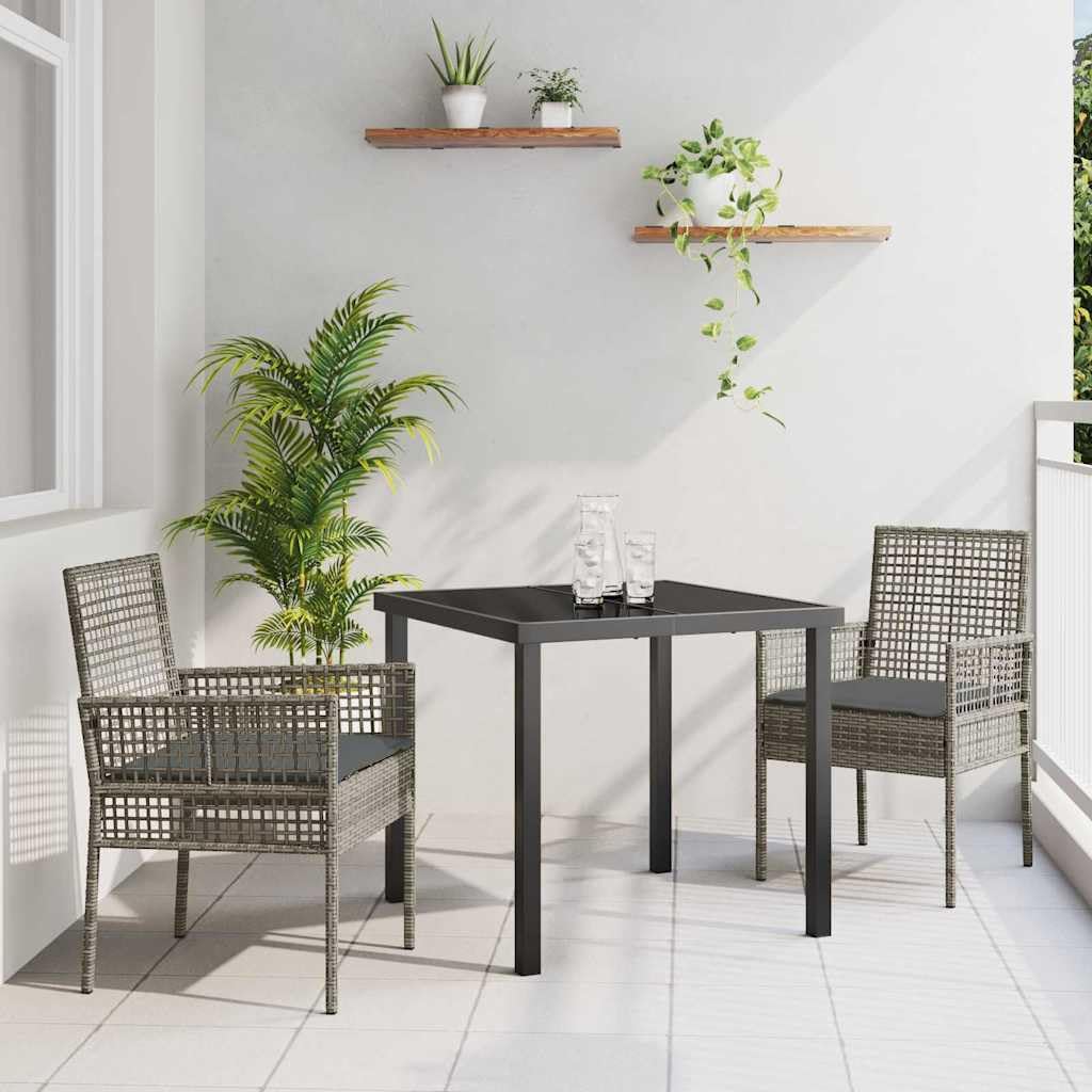 Cojines y juego de comedor de jardín 3 piezas poliratán gris resistente exterior