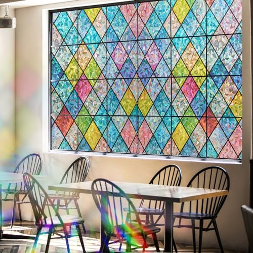 Beautysaid Rainbow Window Film Privacy: Stained Glass Self Adhesive, No-Glue Frosted Window Tint, Static Cling,UV Window Film Home (Multicolor, 44.5x200cm) - Image 5