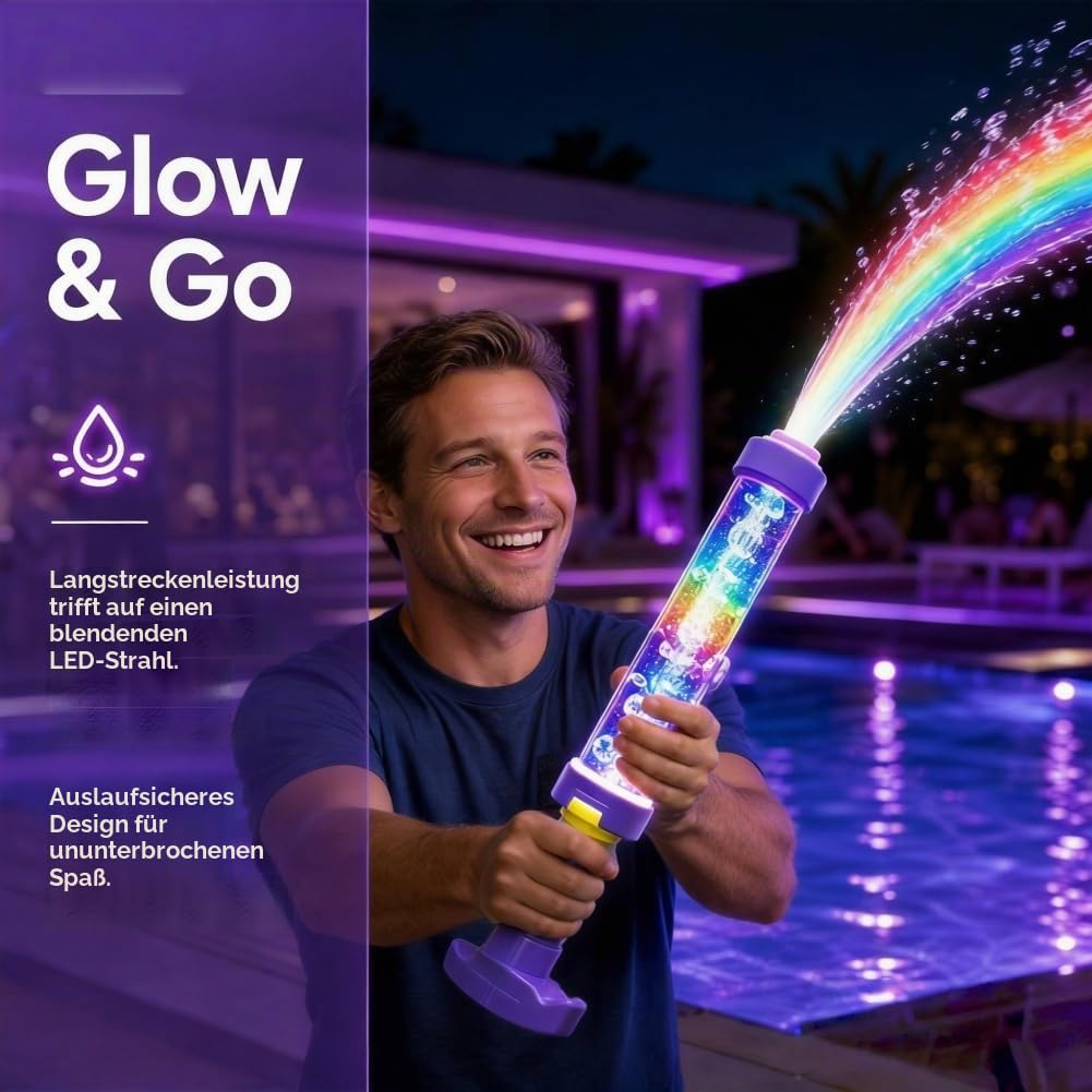 13.8" Glowing Rainbow LED Water Blaster | Summer Fun that Pops Like Magic, LED Water Blaster with Rainbow Lights - Glow in The Dark Water Gun for Adults, for Outdoor Summer Party (3)