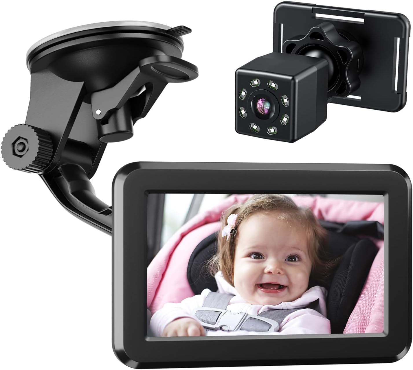 Itomoro Back Seat Baby Car Camera with HD Night Vision Function Car Mirror Display, Reusable Sucker Bracket, Wide View, 12V Cigarette Lighter, Easily Observe the Baby’s Move