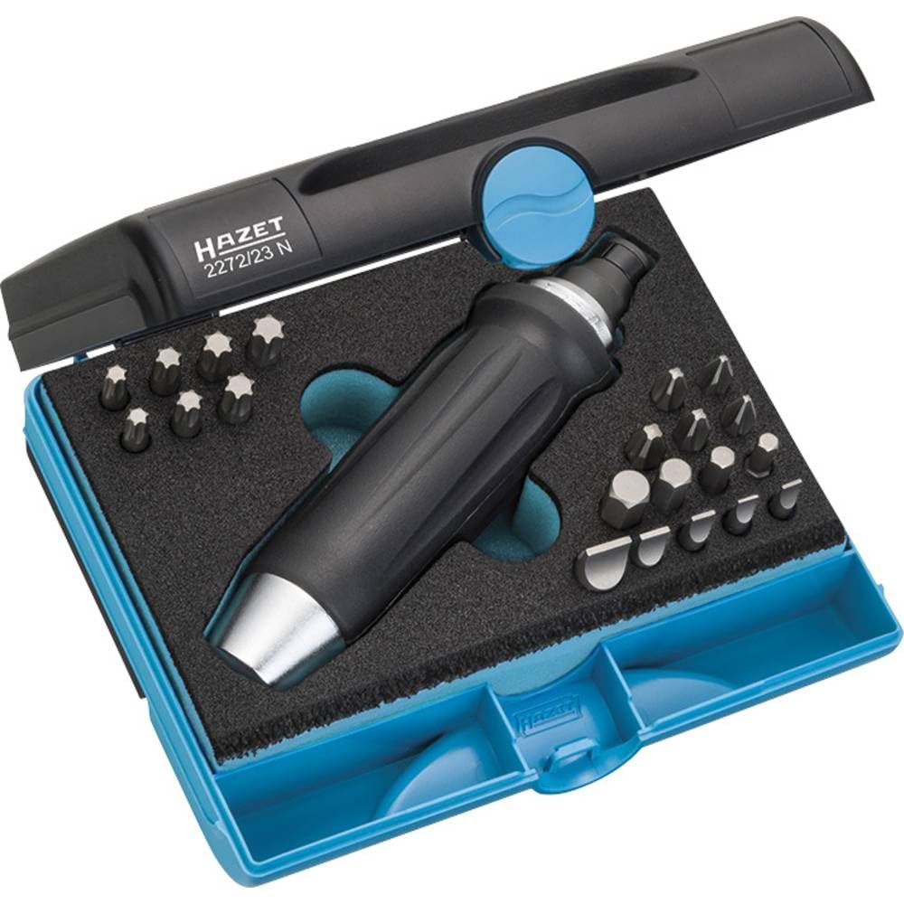 Juego de destornilladores de impacto HAZET 2272/23N I 23 piezas, accionamiento: hexágono 8 (5/16 pulgadas), hasta 80 Nm de par de apriete I para aflojar uniones atornilladas apretadas por impacto | 2272/23N - Juego de puntas para destornillador