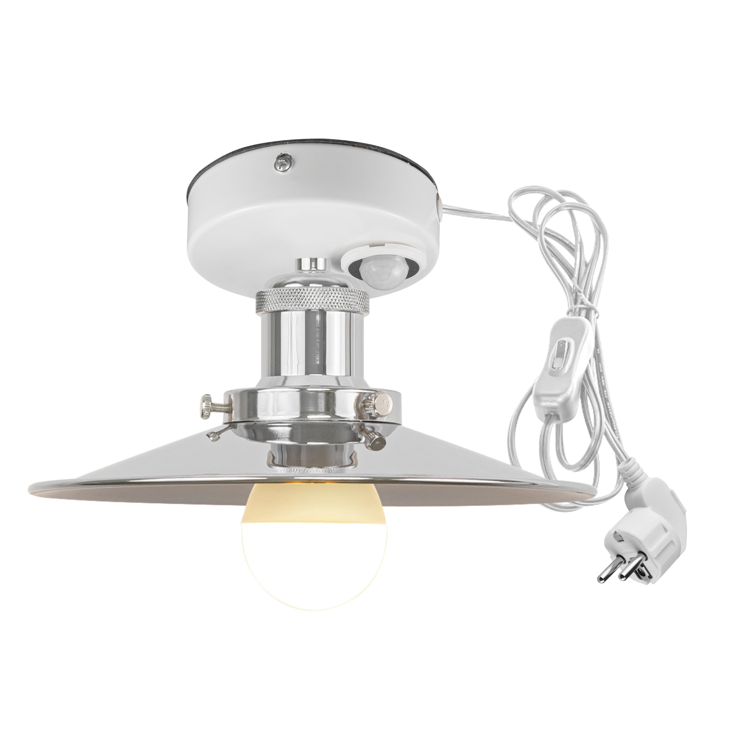 Plafoniera con sensore di movimento interno, lampada da soffitto in ferro industriale, sensore di movimento radar con cavo da 4,5 m e portalampada E27, per corridoio, bagno, scale, garage