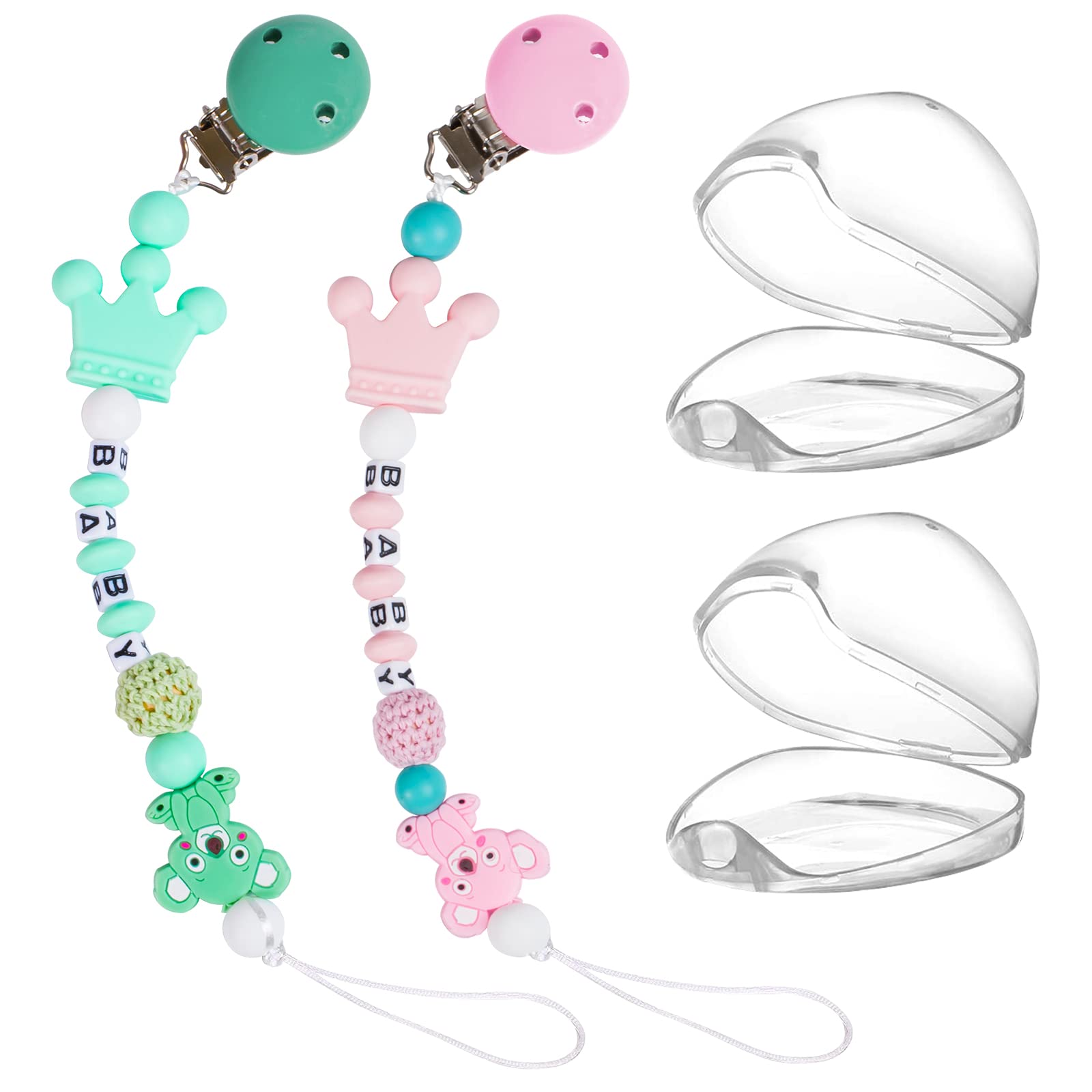 4 Pack Pacifier Clip (Pink/Green)