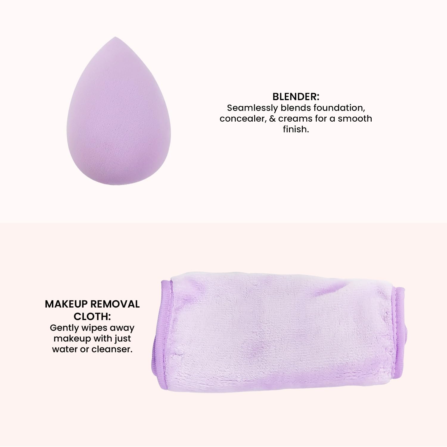 Bungalow Beauty Makeup Brushes and Blending Sponge Set – Premium Foundation, Eyeshadow & Powder Brush Kit with Beauty Blender and Remover Cloth – Soft Synthetic Bristles for Flawless Makeup Application – Professional Makeup Set, Purple 3
